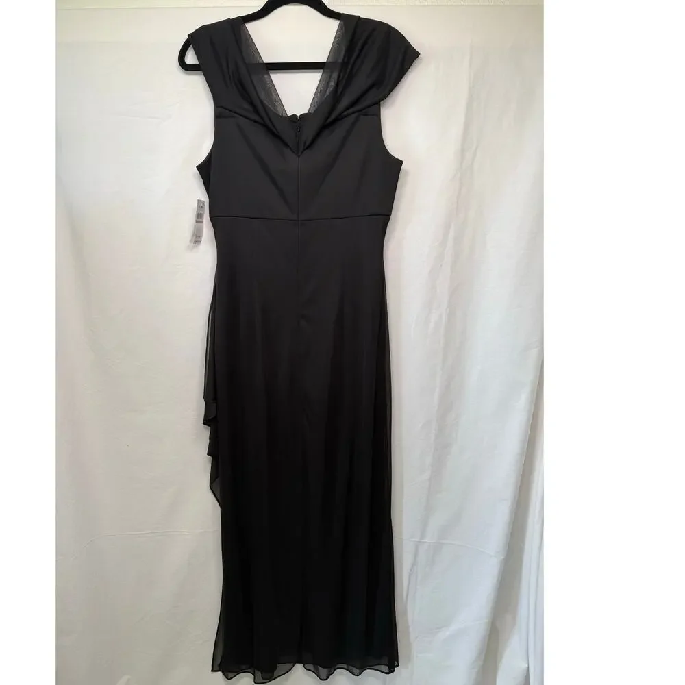 Alex Evenings Draped Neck Cap Sleeve Gown, Black, Size 12 - NEW with tags!